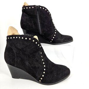 Ankle Bootie Wedge Boots Shoes Hidden Heel 7.5 N Black Suede Rhinestone Zipper